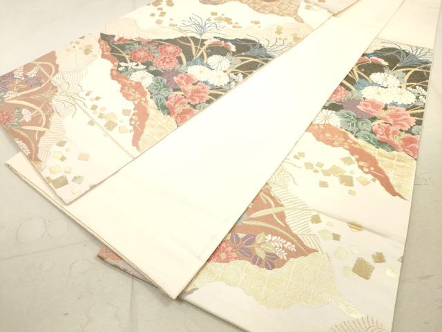 平和屋着物◎六通柄袋帯 唐織 箔散らし花文 金糸 正絹 逸品 DAAX2317xg