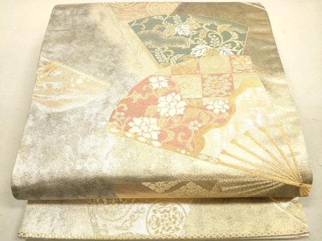 平和屋着物◎六通柄袋帯 瑞祥錦 扇面花文 金銀糸 正絹 逸品 DAAX2328xg