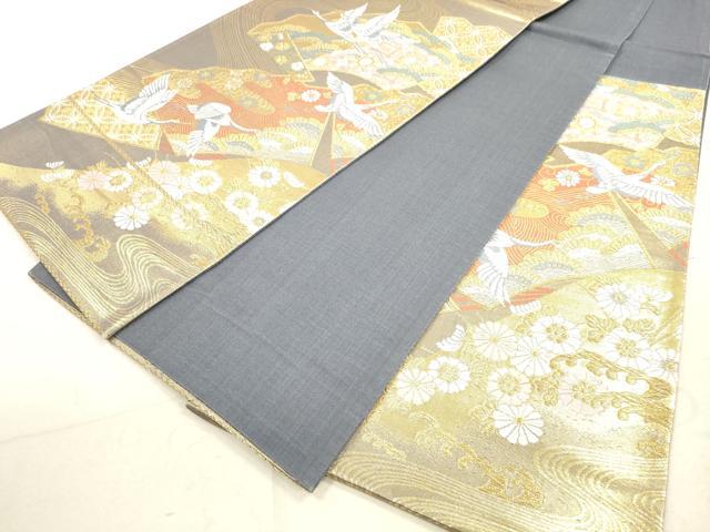 平和屋着物◎六通柄袋帯 唐織 地紙飛鶴花文 金銀糸 正絹 逸品 DAAX2410xg