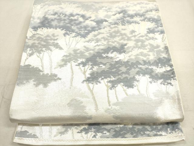 平和屋着物◎六通柄袋帯 樹林文 銀糸 正絹 逸品 DAAX2416xg