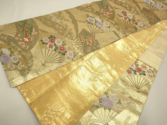平和屋着物◎六通柄袋帯 扇面花文 金糸 正絹 逸品 DAAX2858du