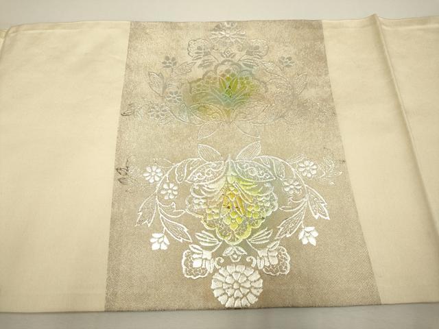 平和屋着物◎九寸開き名古屋帯 洋花文 銀彩 正絹 逸品 DAAX2875du