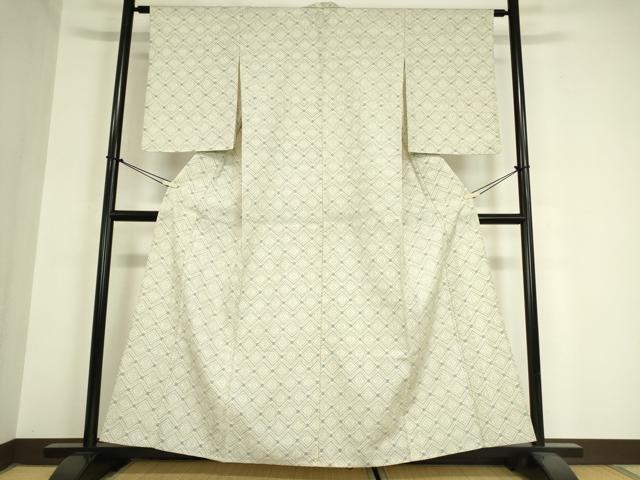 平和屋着物▽薩摩結城 単衣 菱文 正絹 逸品 DAAX3005az