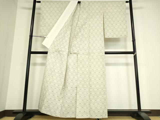 平和屋着物▽薩摩結城 単衣 菱文 正絹 逸品 DAAX3005az