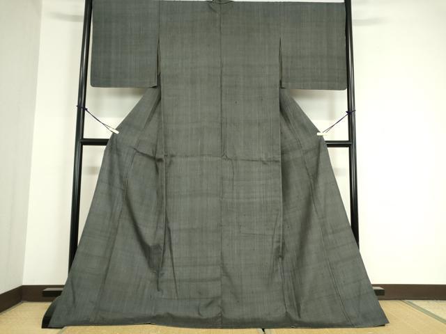 平和屋着物▽上質な紬 単衣 墨色 ロング丈 正絹 逸品 DAAX3038az