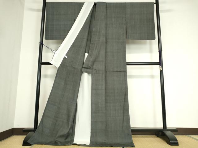 平和屋着物▽上質な紬 単衣 墨色 ロング丈 正絹 逸品 DAAX3038az