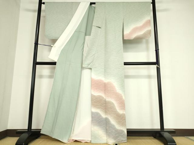 平和屋着物▽訪問着 単衣 芝文 暈し染め 正絹 逸品 DAAX3076az