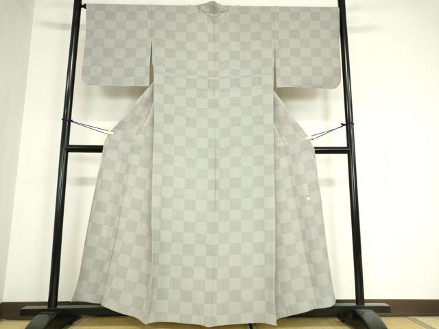 平和屋着物▽保科土山 江戸小紋 単衣 角通し 市松柄 正絹 逸品 DAAX3093az