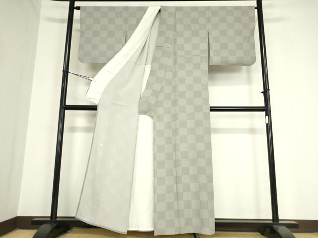 平和屋着物▽保科土山 江戸小紋 単衣 角通し 市松柄 正絹 逸品 DAAX3093az