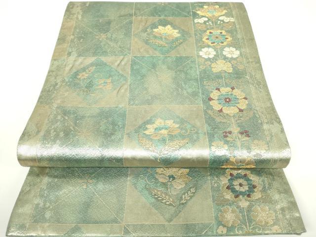平和屋着物▼六通柄袋帯 格子花文 金糸 正絹 逸品 DAAX3254az