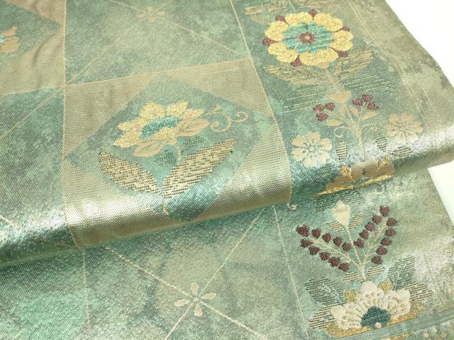 平和屋着物▼六通柄袋帯 格子花文 金糸 正絹 逸品 DAAX3254az