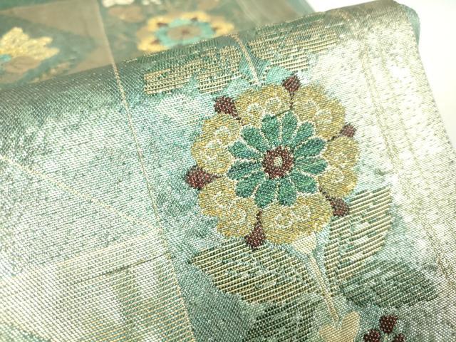 平和屋着物▼六通柄袋帯 格子花文 金糸 正絹 逸品 DAAX3254az