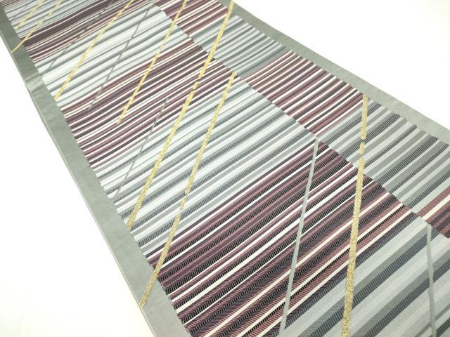 平和屋着物▼六通柄袋帯 斜線文 金糸 正絹 逸品 DAAX3265az