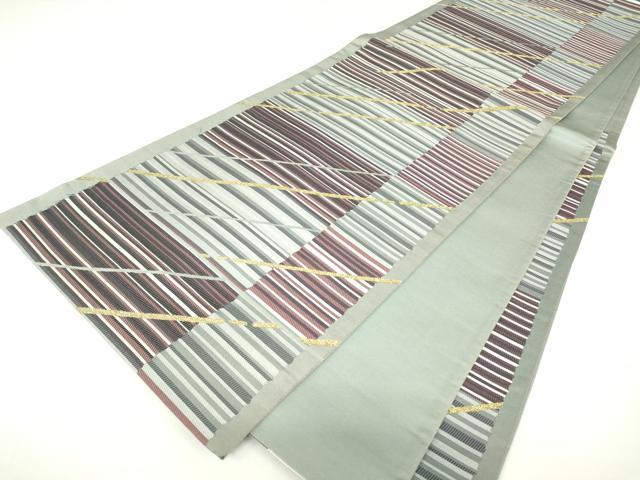 平和屋着物▼六通柄袋帯 斜線文 金糸 正絹 逸品 DAAX3265az