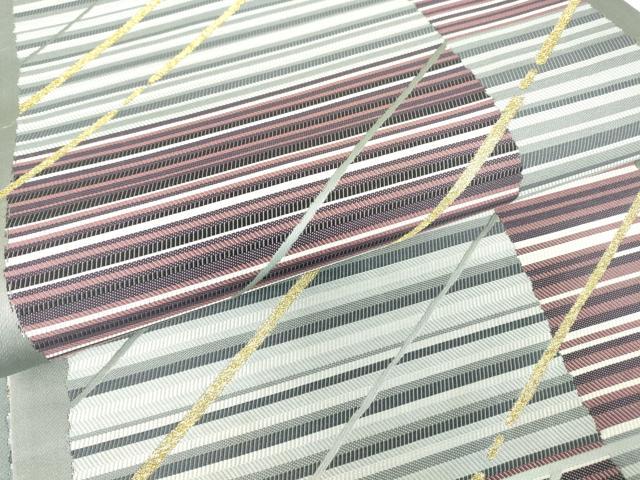 平和屋着物▼六通柄袋帯 斜線文 金糸 正絹 逸品 DAAX3265az