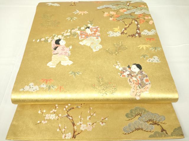 平和屋着物●西陣 長嶋成織物 ながしま帯 六通柄袋帯 童子の調 本金箔 瀞金錦 正絹 逸品 DAAX3874az