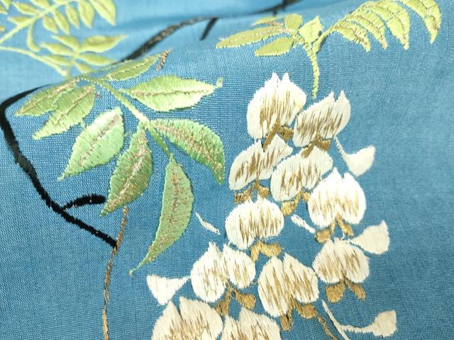 平和屋着物●アンティーク 大正ロマン 九寸名古屋帯 総刺繍 枝垂れ藤 金糸 正絹 逸品 DAAX3605az