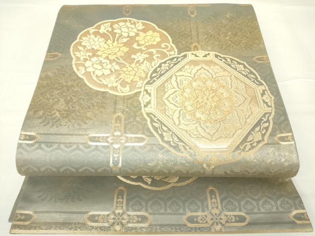 平和屋着物▼六通柄袋帯 天井鏡裏文様 金糸 引箔 正絹 逸品 DAAX3609az