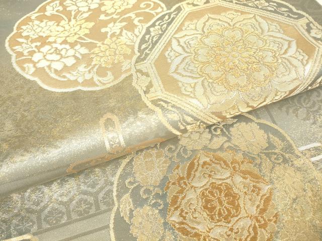 平和屋着物▼六通柄袋帯 天井鏡裏文様 金糸 引箔 正絹 逸品 DAAX3609az