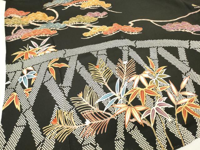 平和屋着物●豪華黒留袖 駒刺繍 籬松文 金糸 正絹 逸品 DAAX3780az