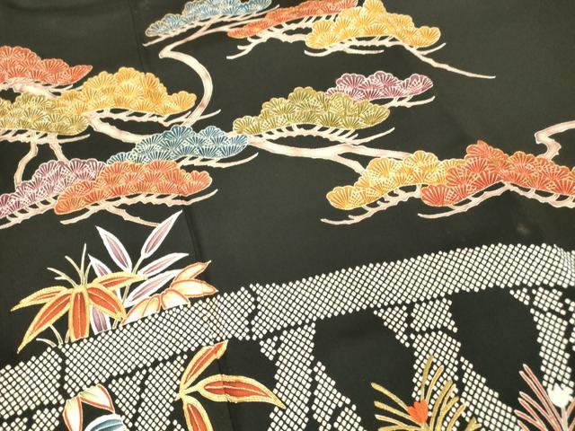 平和屋着物●豪華黒留袖 駒刺繍 籬松文 金糸 正絹 逸品 DAAX3780az