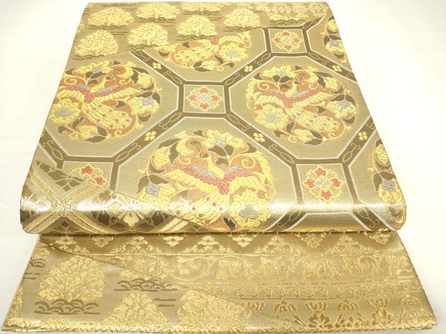 平和屋着物▼六通柄袋帯 蜀江花鳥文 金糸 正絹 逸品 DAAX3952az