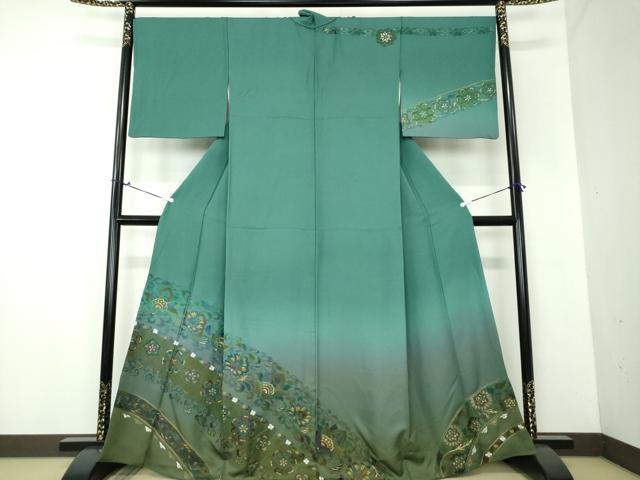 平和屋着物●中国三大刺繍 スワトウ刺繍 汕頭刺繍 総刺繍 訪問着 更紗花文 暈し染め 金糸 正絹 逸品 DAAX4097ps