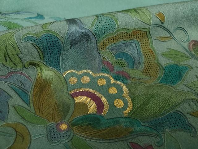 平和屋着物●中国三大刺繍 スワトウ刺繍 汕頭刺繍 総刺繍 訪問着 更紗花文 暈し染め 金糸 正絹 逸品 DAAX4097ps