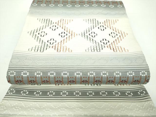 平和屋着物●全通柄袋帯 花織 横段文 正絹 逸品 DAAX4171ps