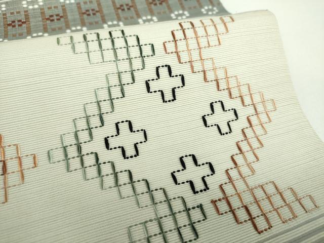 平和屋着物●全通柄袋帯 花織 横段文 正絹 逸品 DAAX4171ps