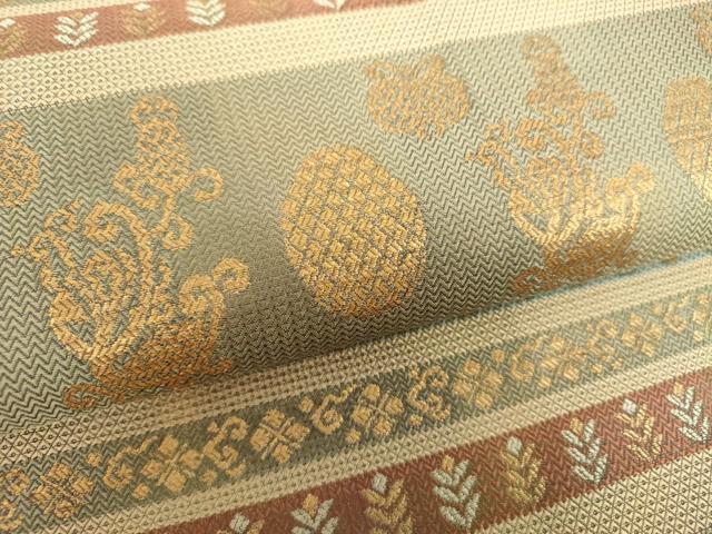 平和屋着物●全通柄袋帯 横段花文 金糸 正絹 逸品 DAAX4179ps