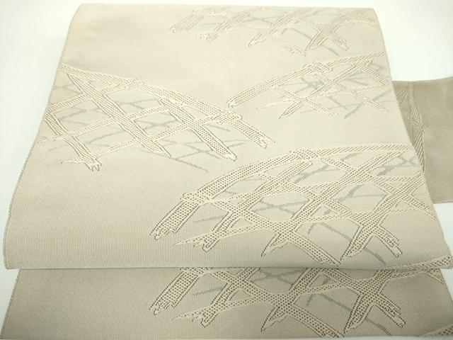 平和屋着物●綴れ 八寸名古屋帯 籬文 砂色 正絹 逸品 未使用 DAAX4205ps