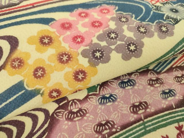 平和屋着物●本場琉球紅型 九寸名古屋帯 流水花文 正絹 逸品 DABE5624ps