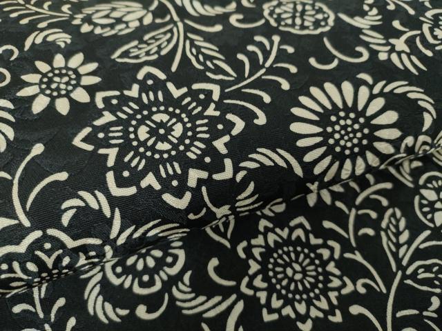 平和屋着物●九寸名古屋帯 作家物 伊勢型染 草花文 黒地 正絹 逸品 未使用 DAAX4230ps