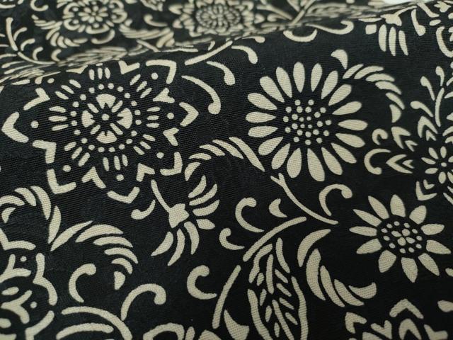 平和屋着物●九寸名古屋帯 作家物 伊勢型染 草花文 黒地 正絹 逸品 未使用 DAAX4230ps