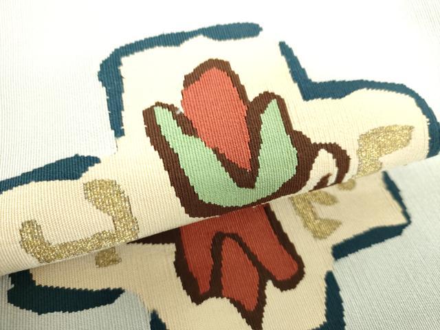 平和屋着物●爪掻き本綴れ つけ帯 花菱文 金銀糸 正絹 逸品 未使用 DAAX4240ps