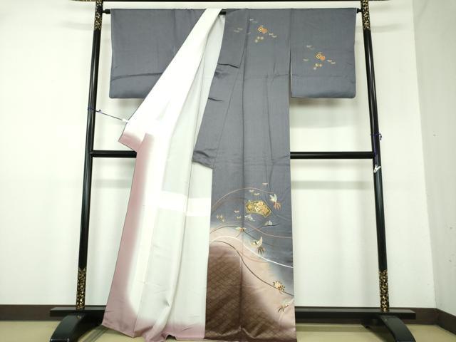 平和屋着物●訪問着 地紙鳳凰花文 暈し染め 金銀彩 正絹 逸品 DAAX4322ps