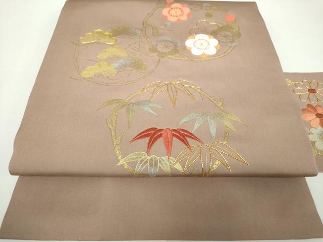 平和屋着物●塩瀬 九寸名古屋帯 駒刺繍 松竹梅 金銀彩 正絹 逸品 DAAX4338ps