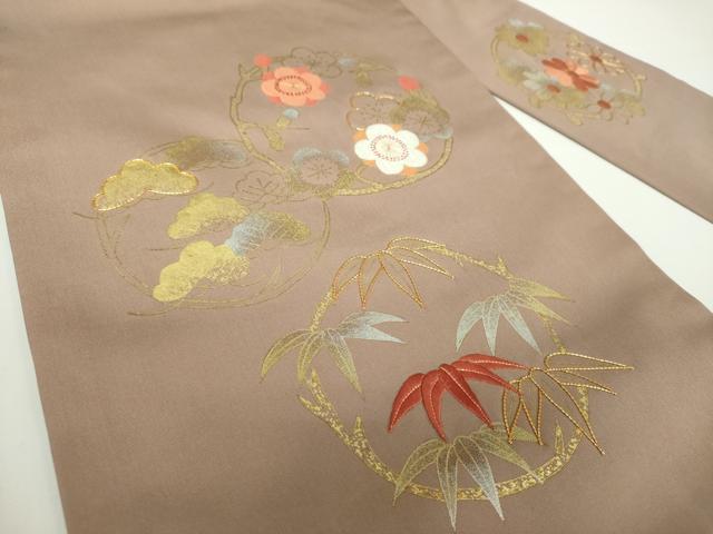 平和屋着物●塩瀬 九寸名古屋帯 駒刺繍 松竹梅 金銀彩 正絹 逸品 DAAX4338ps
