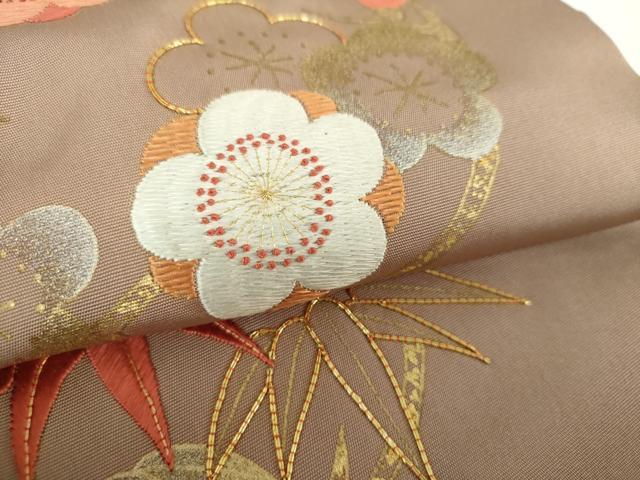 平和屋着物●塩瀬 九寸名古屋帯 駒刺繍 松竹梅 金銀彩 正絹 逸品 DAAX4338ps