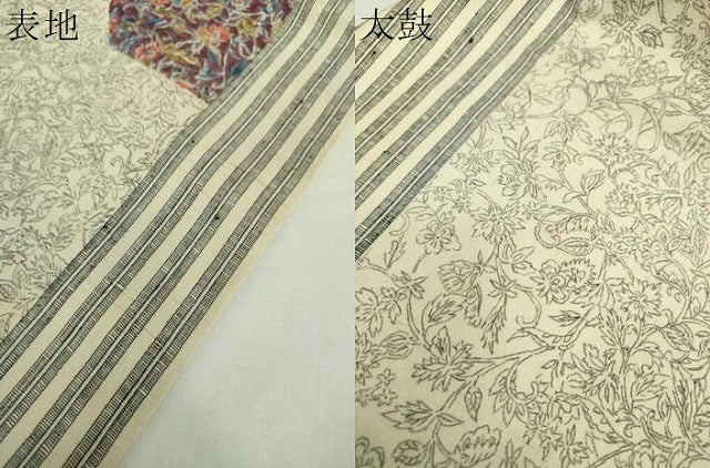 平和屋着物●九寸名古屋帯 紬地 器物更紗花間道 正絹 逸品 DAAX4344ps
