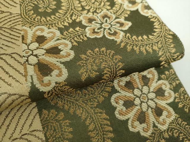 平和屋着物●両面 全通柄袋帯 流水花唐草間道 金糸 正絹 逸品 DAAX4362ps