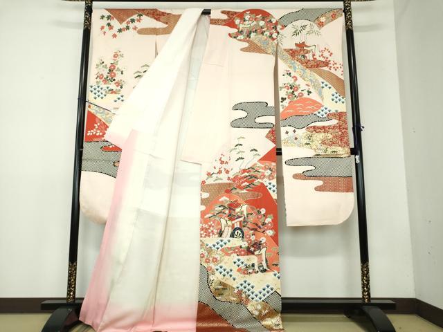 平和屋着物●豪華振袖 駒刺繍 御所車花文 金彩 正絹 逸品 DAAX4413ps