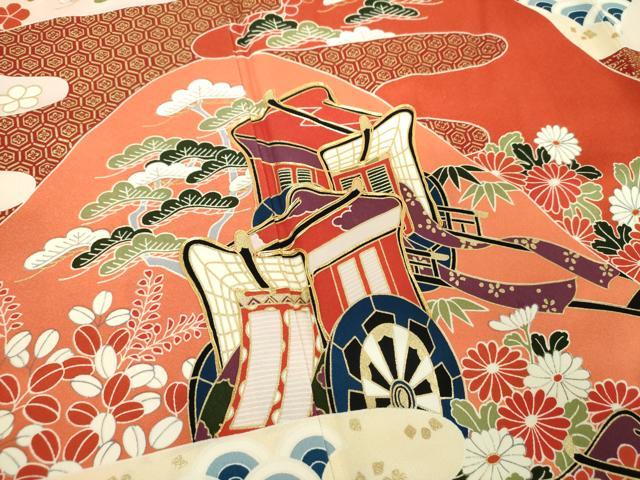 平和屋着物●豪華振袖 駒刺繍 御所車花文 金彩 正絹 逸品 DAAX4413ps