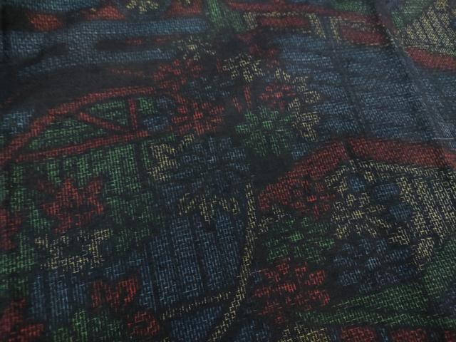 平和屋着物●結城紬 風景花文 正絹 逸品 DAAX4443ps