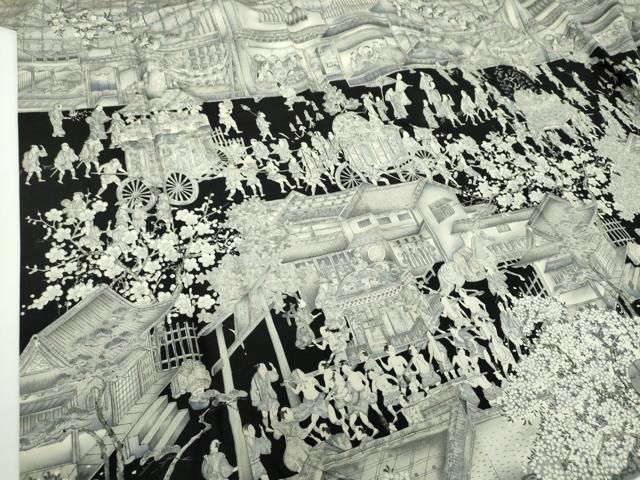 平和屋着物●創業140年 小糸染芸の四代目 小糸敏夫 訪問着 紬地 手描き 京風俗絵巻 正絹 逸品 DAAX4497ps