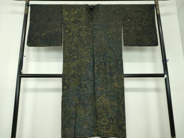 平和屋着物●道行コート ロング丈 単衣 更紗花文 正絹 逸品 DAAX4507ps