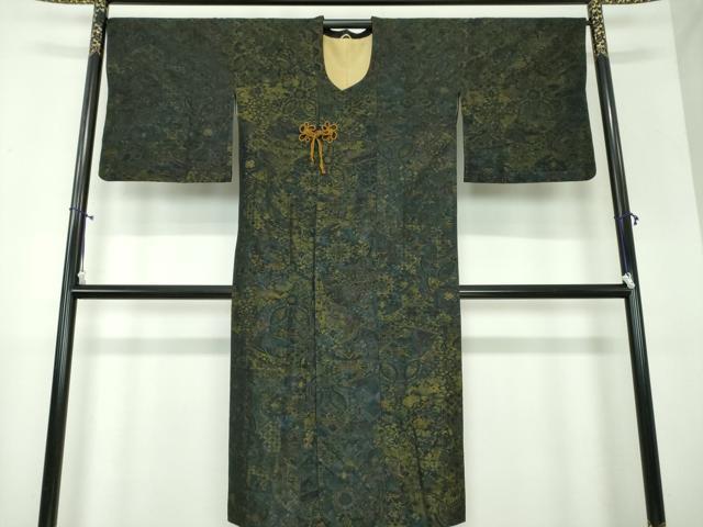 平和屋着物●道行コート ロング丈 単衣 更紗花文 正絹 逸品 DAAX4507ps