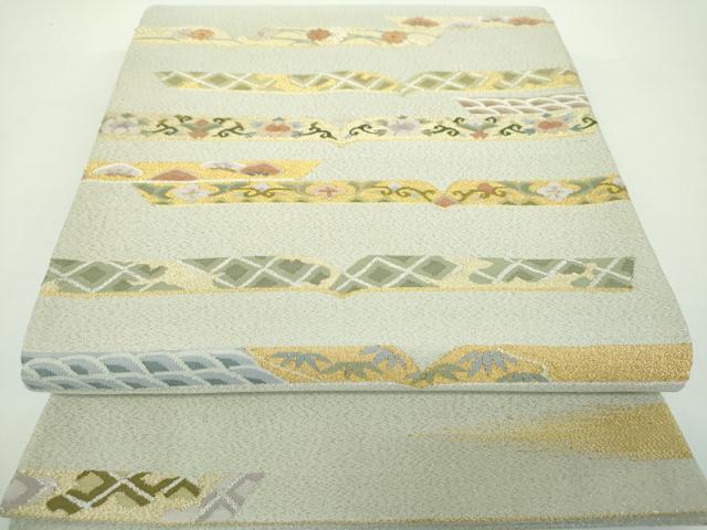 平和屋着物●綴れ 六通柄袋帯 横段花文 金銀糸 正絹 逸品 DAAX4541ps