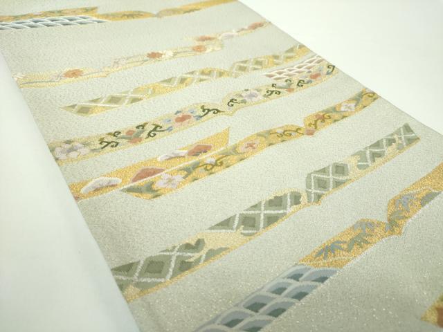 平和屋着物●綴れ 六通柄袋帯 横段花文 金銀糸 正絹 逸品 DAAX4541ps